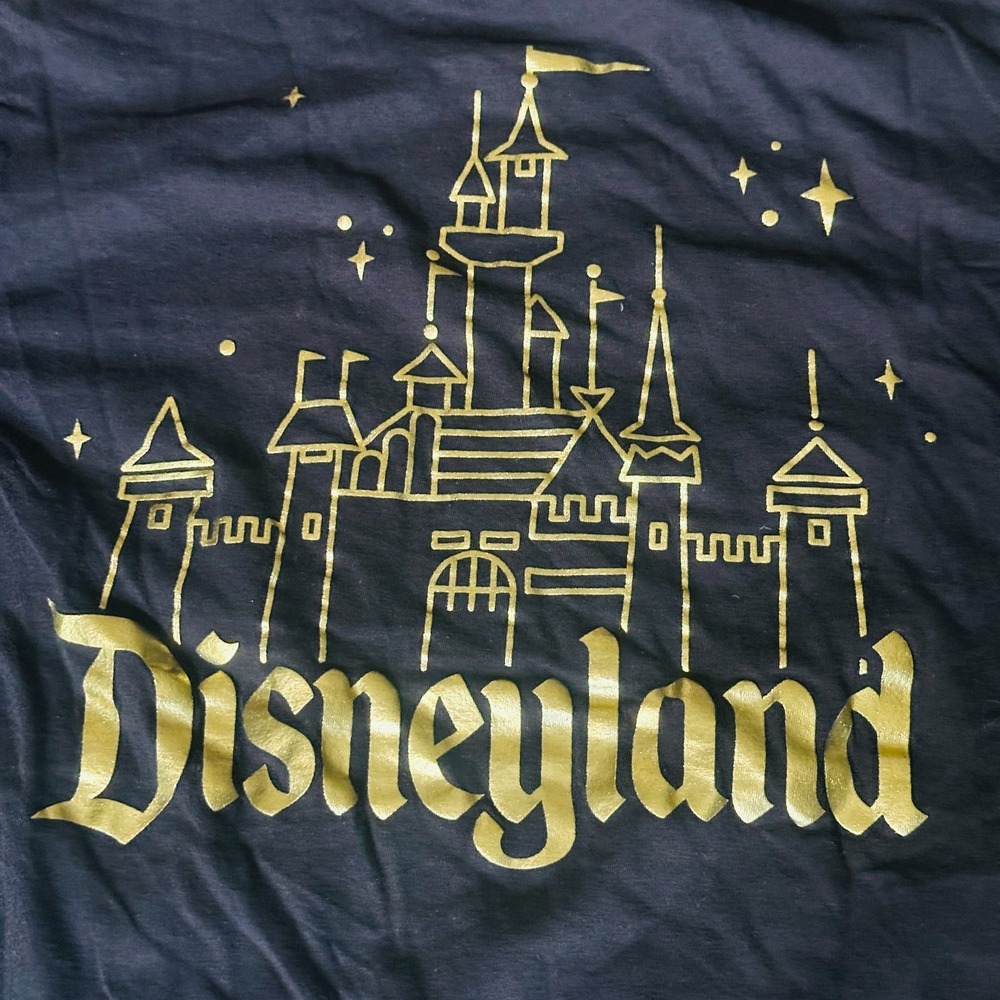 Disneyland Castle Graphic T-Shirt - Small - Gold on Black - 100% Cotton - Small